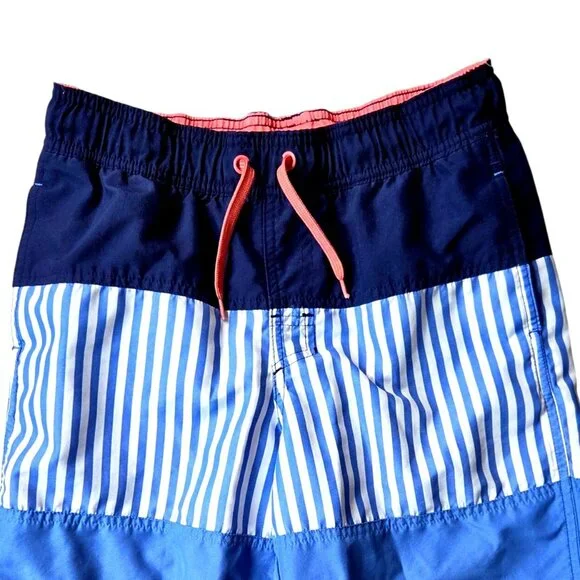 Boys Cat & Jack Large Swim Trunks Blue & White Striped Elastic Waist Mesh Lining - Picture 3 of 7